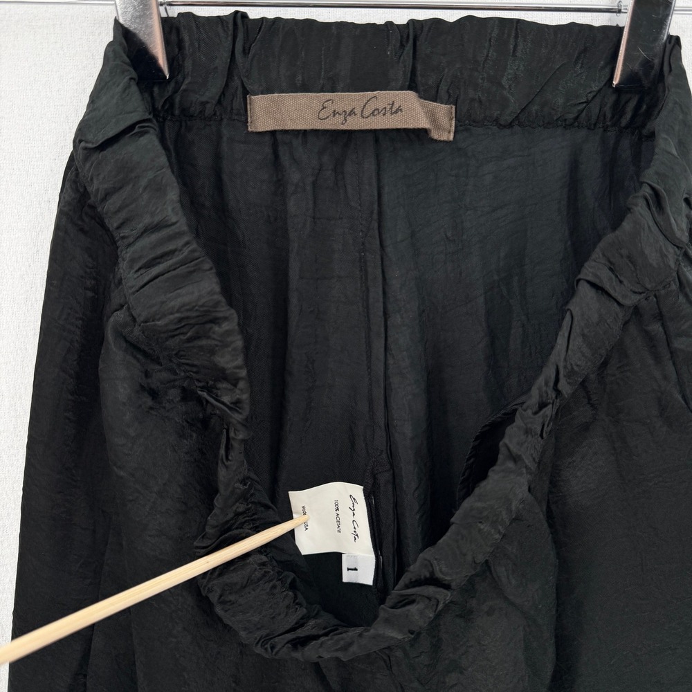 ENZA COSTA Textured Satin Cargo Pants Women Small Black Wide Leg Pull on Luxury - Picture 14 of 16